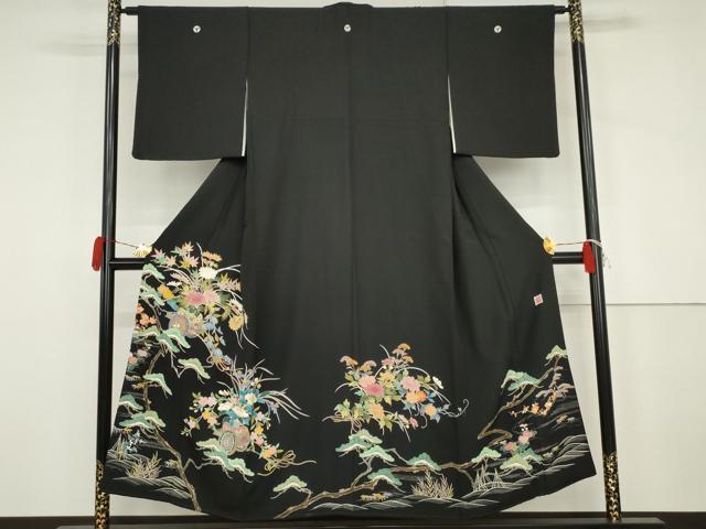 平和屋着物●豪華黒留袖 友禅 作家物 花車文 正絹 逸品 AABJ3224cs