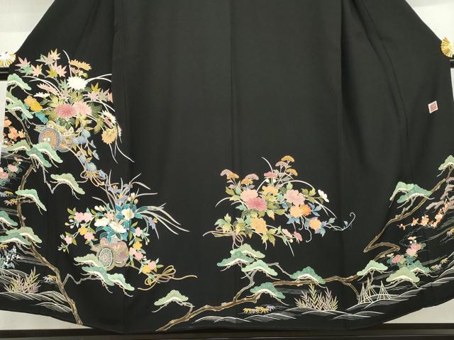 平和屋着物●豪華黒留袖 友禅 作家物 花車文 正絹 逸品 AABJ3224cs