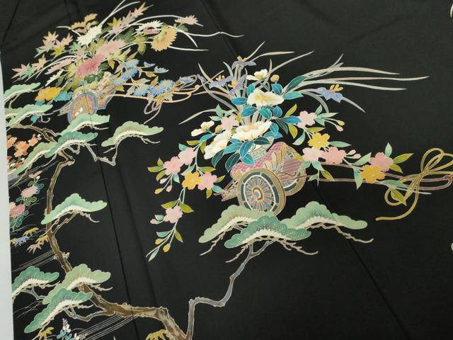 平和屋着物●豪華黒留袖 友禅 作家物 花車文 正絹 逸品 AABJ3224cs