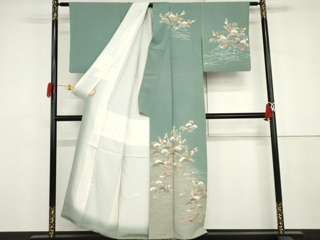 平和屋着物●訪問着 友禅 浜松風景吉祥文 暈し染め 金糸 金彩 正絹 逸品 AABJ3228cs