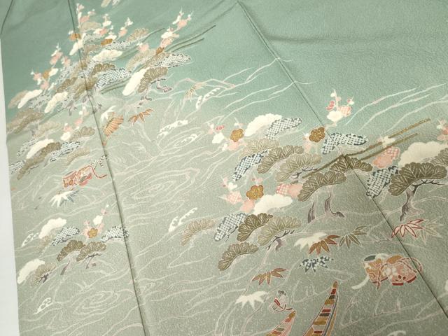 平和屋着物●訪問着 友禅 浜松風景吉祥文 暈し染め 金糸 金彩 正絹 逸品 AABJ3228cs