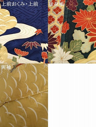 平和屋着物●豪華振袖 駒刺繍 雲取り松竹梅文 金彩 正絹 逸品 AABJ3229cs