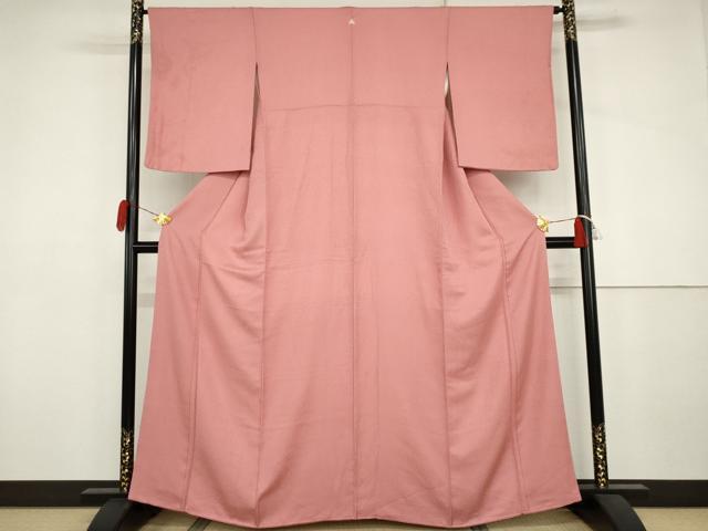平和屋着物●上質な色無地 紋意匠 紅梅色 正絹 逸品 AABJ3230cs
