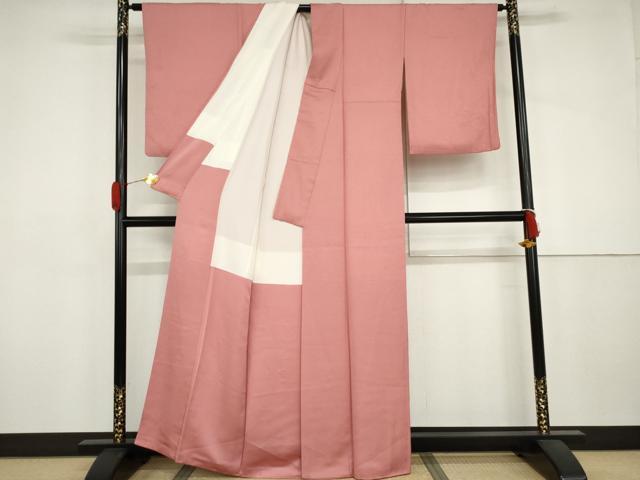 平和屋着物●上質な色無地 紋意匠 紅梅色 正絹 逸品 AABJ3230cs