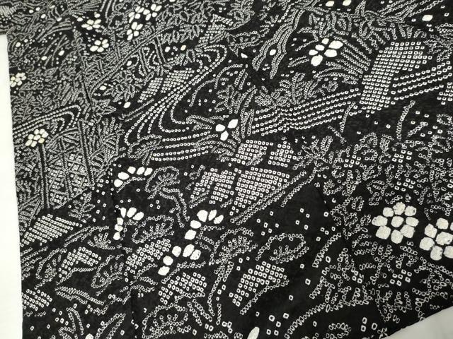 平和屋着物●訪問着 総絞り 松竹梅風景文 黒地 正絹 逸品 AABJ3231cs