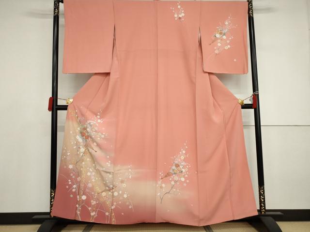 平和屋着物●訪問着 扇面枝花文 暈し染め 金銀彩 正絹 逸品 AABJ3251cs
