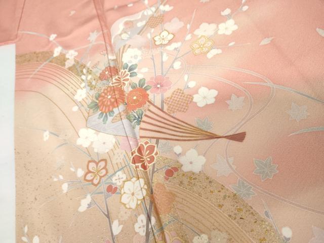 平和屋着物●訪問着 扇面枝花文 暈し染め 金銀彩 正絹 逸品 AABJ3251cs