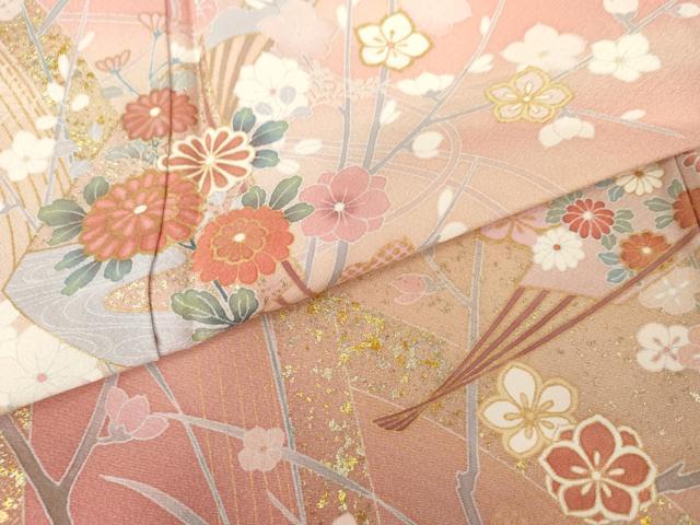 平和屋着物●訪問着 扇面枝花文 暈し染め 金銀彩 正絹 逸品 AABJ3251cs