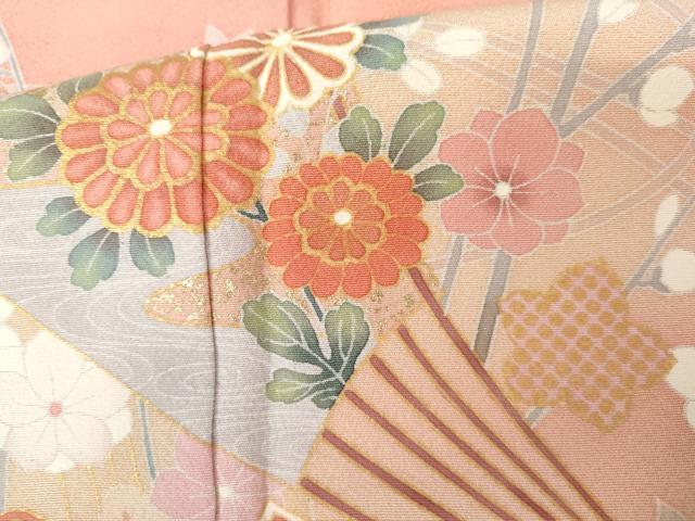 平和屋着物●訪問着 扇面枝花文 暈し染め 金銀彩 正絹 逸品 AABJ3251cs