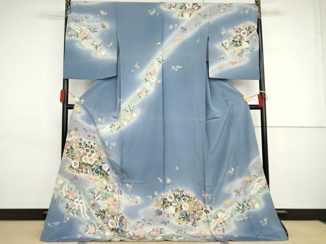 平和屋着物●吉澤友禅 訪問着 辻が花 駒刺繍 暈し染め 浜ちりめん 仮絵羽 正絹 逸品 未使用 AABJ3259cs