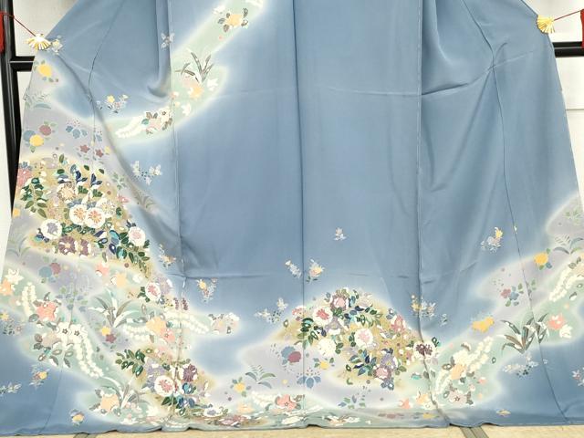 平和屋着物●吉澤友禅 訪問着 辻が花 駒刺繍 暈し染め 浜ちりめん 仮絵羽 正絹 逸品 未使用 AABJ3259cs