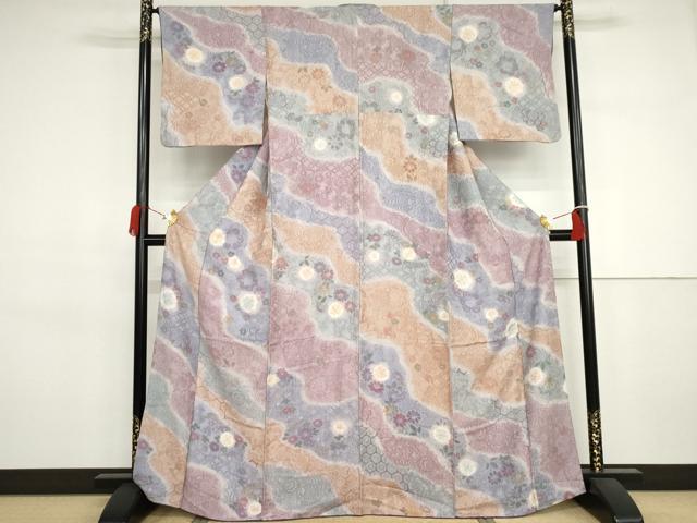 平和屋着物●天目織 お召 地紋起こし 道長草花文 正絹 逸品 AABJ3263cs
