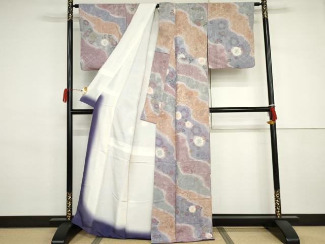 平和屋着物●天目織 お召 地紋起こし 道長草花文 正絹 逸品 AABJ3263cs