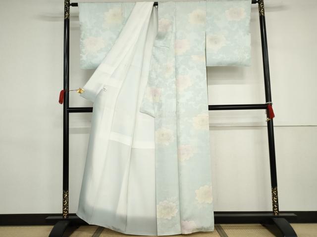 平和屋着物●上質な小紋 地紋起こし 草花文 銀糸 正絹 逸品 AABJ3264cs