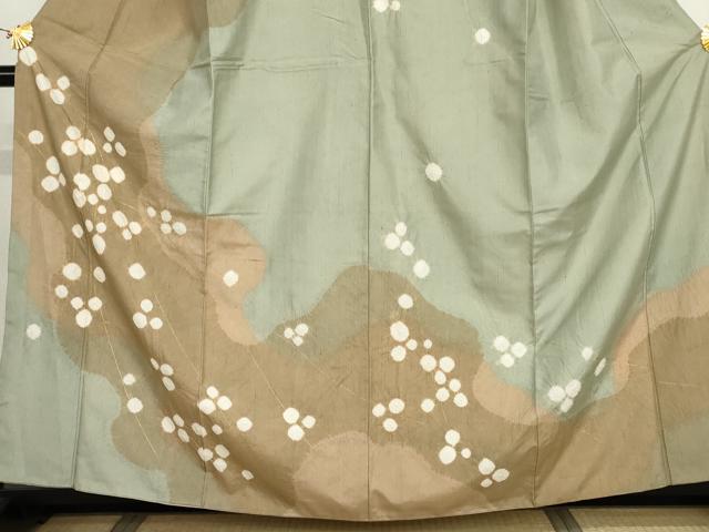 平和屋着物●訪問着 紬地 絞り 枝花文 金彩 正絹 逸品 AABJ3265cs