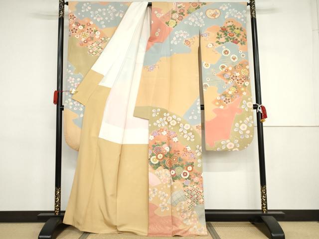 平和屋着物●豪華振袖 駒刺繍 吉祥草花文 金彩 正絹 逸品 AABJ3268cs