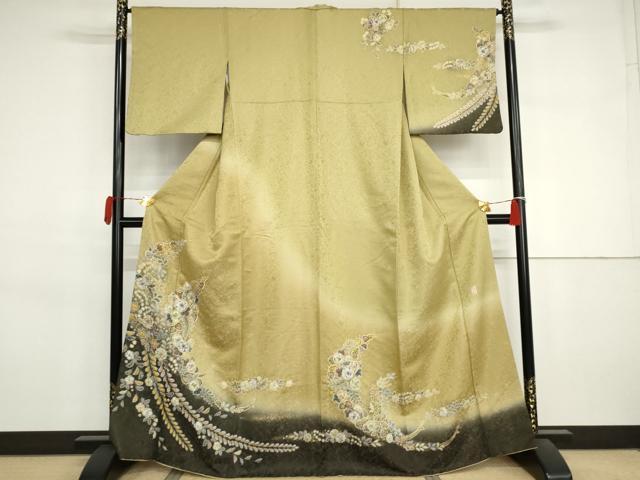 平和屋着物●越後十日町の一流染匠 桐屋・翠山工房 徳永憲峯 訪問着 辻が花 絞り 暈し染め 金彩 金通し地 正絹 逸品 AABJ3271cs