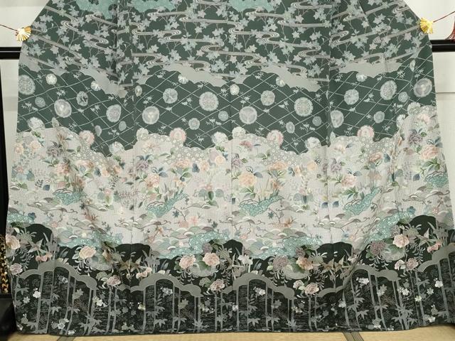 平和屋着物●訪問着 中国三大刺繍 スワトウ刺繍 汕頭刺繍 吉祥花鳥文 金糸 ますいわ屋扱い 正絹 逸品 AABJ3273cs
