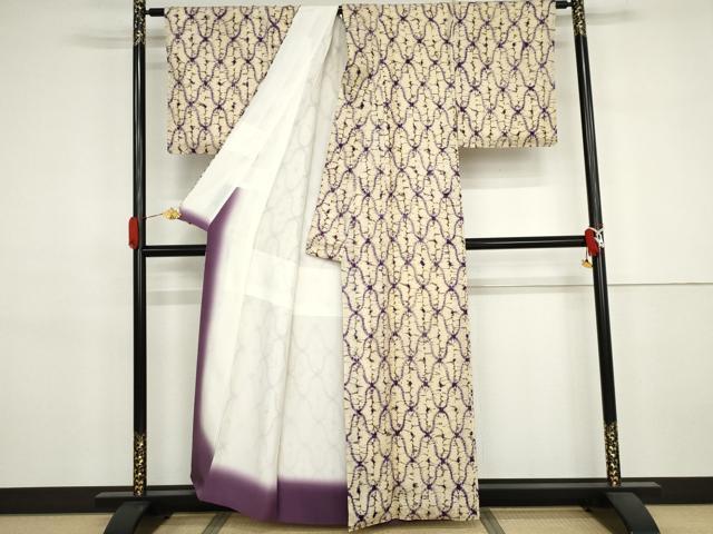 平和屋着物●岩手の匠 草紫堂 南部絞り 紫根染 紬 小紋 網目文 正絹 逸品 AABJ3280cs