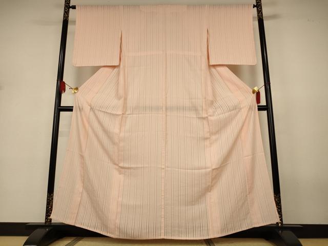 平和屋着物*夏物 色無地 縦絽 縞 人色 正絹 逸品 AABJ3291jd