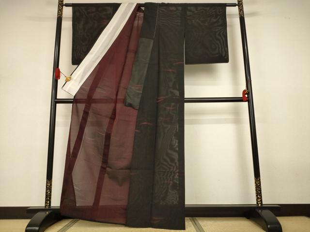 平和屋着物*夏物 小紋 紗 芝文 黒地 正絹 逸品 AABJ3296jd