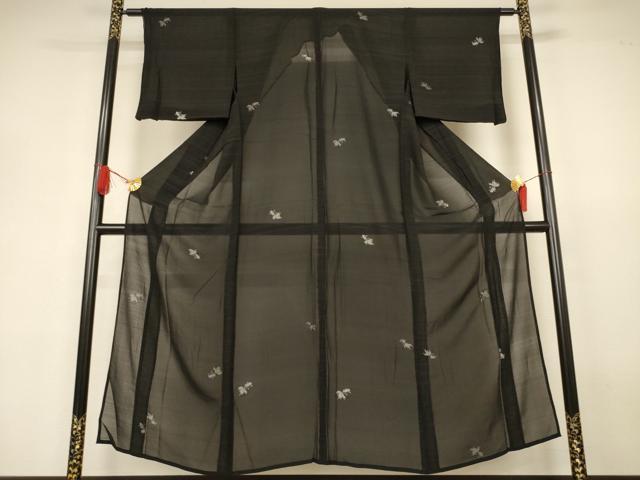 平和屋着物*夏物 お召 紗 金魚 黒地 銀彩 正絹 逸品 AABJ3302jd
