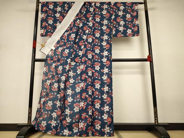 平和屋着物*夏物 小紋 絽 草花文 洗える着物 AABJ3303jd