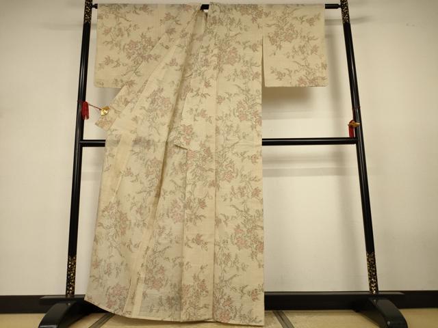 平和屋着物*夏物 小紋 紗 ちぢみ織 草花文 AABJ3312jd