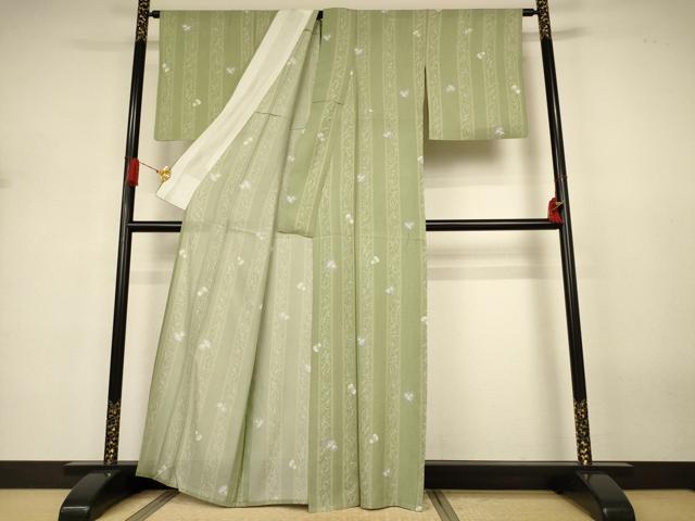 平和屋着物*夏物 小紋 絽 草花間道 五泉 反端付き 正絹 逸品 AABJ3324jd