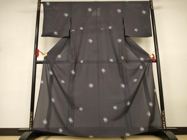 平和屋着物*夏物 小紋 絽 草花文 蛍暈し 五泉 反端付き 正絹 逸品 AABJ3326jd