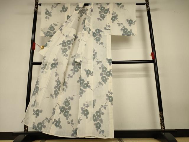 平和屋着物*夏物 小千谷ちぢみ 草花文 麻 逸品 AABJ3328jd