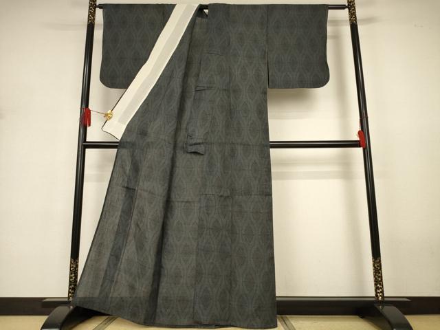 平和屋着物*夏物 石川県指定無形文化財 能登上布 本麻手織上布 立涌花文 麻 逸品 AABJ3331jd