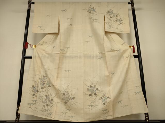 平和屋着物*夏物 訪問着 生紬 手描き 草花文 正絹 逸品 AABJ3334jd