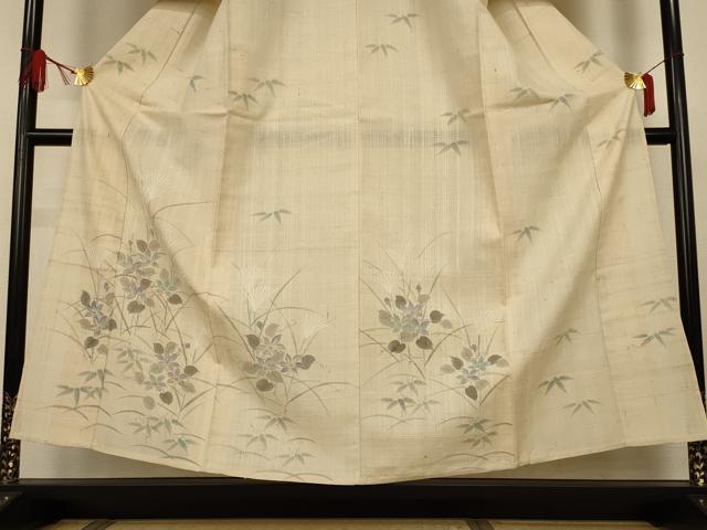 平和屋着物*夏物 訪問着 生紬 手描き 草花文 正絹 逸品 AABJ3334jd