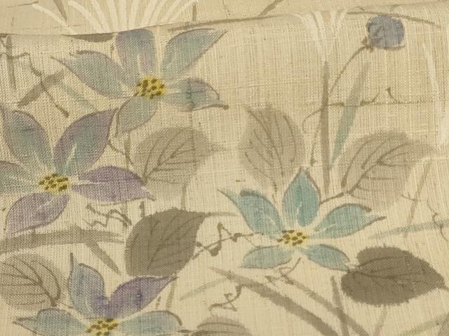 平和屋着物*夏物 訪問着 生紬 手描き 草花文 正絹 逸品 AABJ3334jd