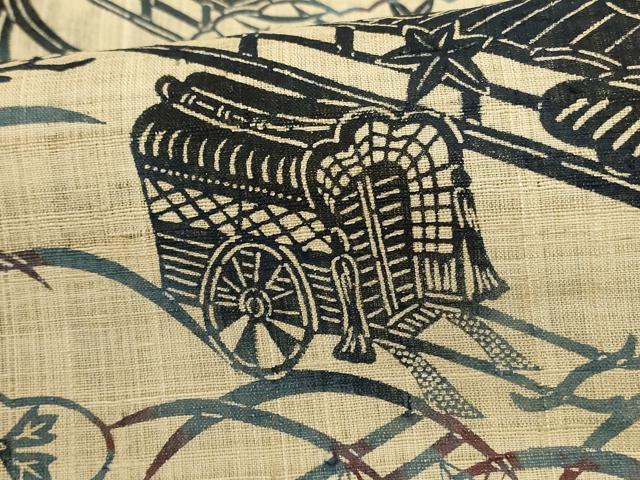 平和屋着物*夏物 小紋 紗紬 藍 型染め 御所車花松文 正絹 逸品 AABJ3336jd