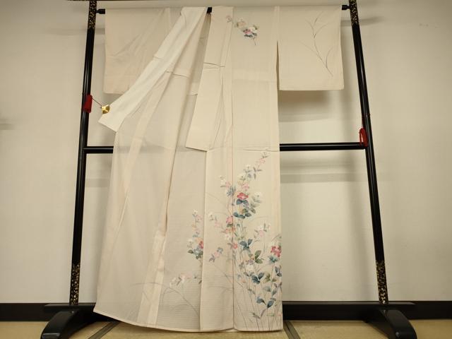 平和屋着物*夏物 訪問着 絽 友禅 草花文 正絹 逸品 AABJ3345jd