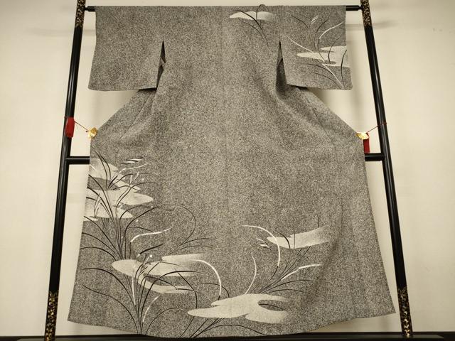 平和屋着物*夏物 訪問着 絽縮緬 駒刺繍 すすき たたき染め 銀彩 正絹 逸品 AABJ3366jd