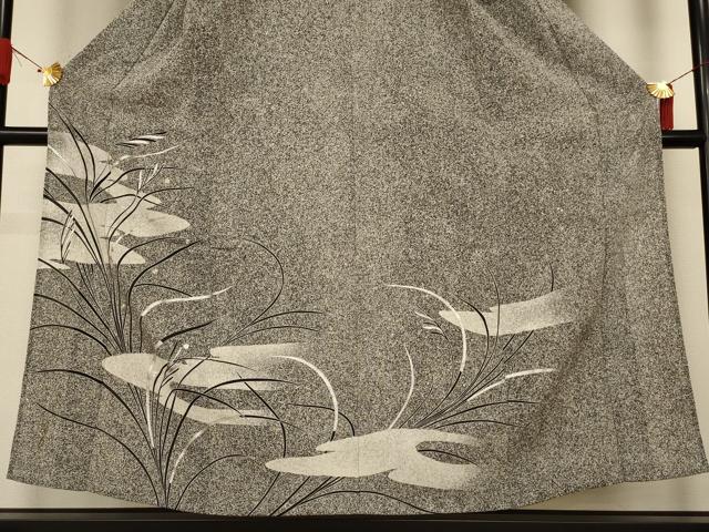 平和屋着物*夏物 訪問着 絽縮緬 駒刺繍 すすき たたき染め 銀彩 正絹 逸品 AABJ3366jd