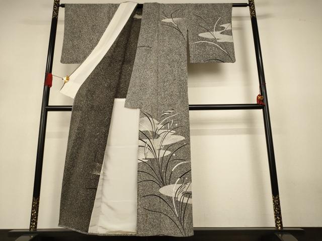 平和屋着物*夏物 訪問着 絽縮緬 駒刺繍 すすき たたき染め 銀彩 正絹 逸品 AABJ3366jd