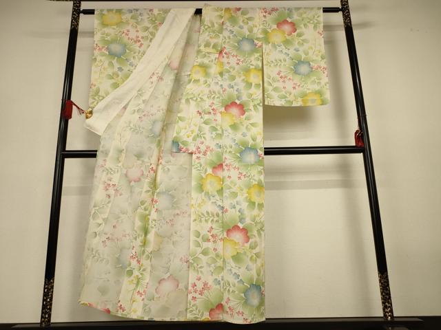 平和屋着物*夏物 小紋 絽 草花文 銀彩 正絹 逸品 AABJ3375jd