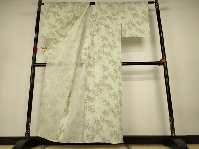 平和屋着物*夏物 小紋 紗 縮織 楓文 AABJ3376jd