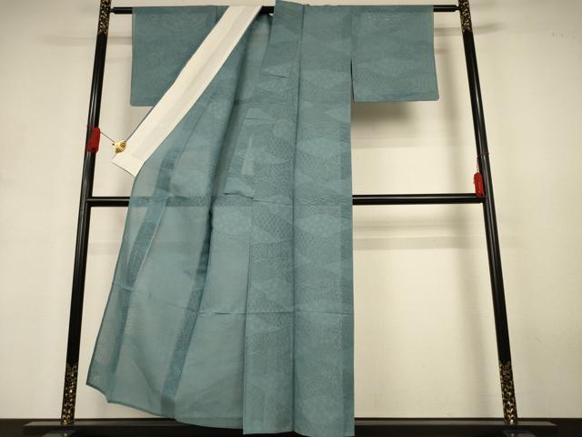 平和屋着物*夏物 色無地 吉祥紋紗 藍鼠色 正絹 逸品 AABJ3388jd