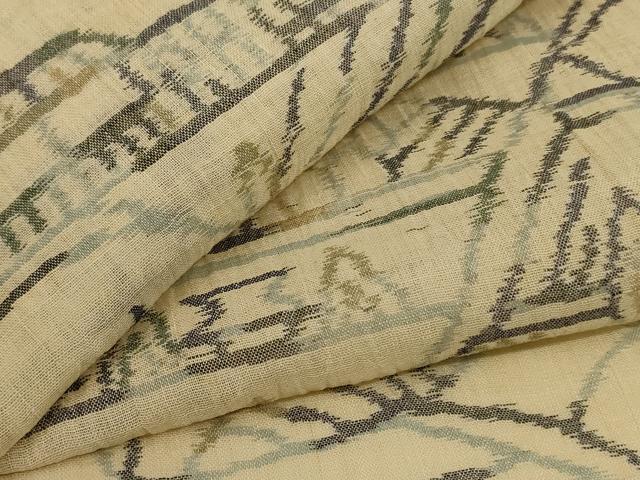平和屋着物*夏物 小千谷ちぢみ 風景文 麻 逸品 AABJ3392jd
