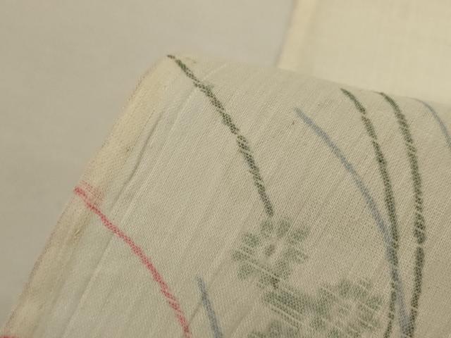 平和屋着物*夏物 小千谷ちぢみ 草花文 麻 逸品 AABJ3397jd