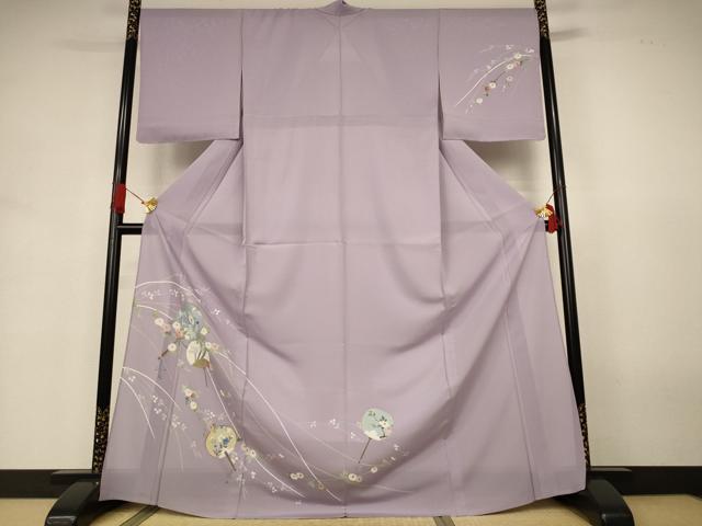 平和屋着物*夏物 訪問着 絽 友禅 団扇 草花文 ロング丈 正絹 逸品 AABJ3399jd