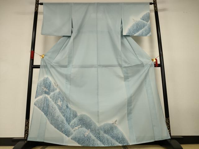 平和屋着物*夏物 訪問着 絽 風景飛鶴文 暈し染め 金彩 洗える着物 AABJ3405jd