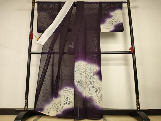 平和屋着物*夏物 訪問着 紗 手描き 草花文 暈し染め 正絹 逸品 AABJ3426jd