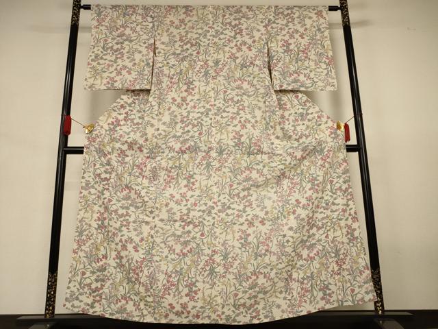 平和屋着物*夏物 小紋 絽 草花文 三越扱い 正絹 逸品 AABJ3428jd