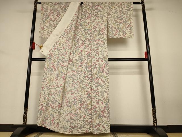 平和屋着物*夏物 小紋 絽 草花文 三越扱い 正絹 逸品 AABJ3428jd